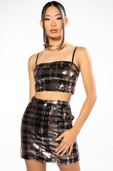 BRONZE QUEEN SEQUIN MINI SKIRT