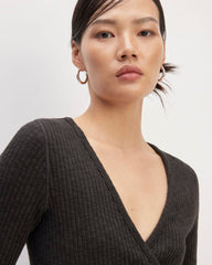 The Cozy Rib Wrap Top | Black