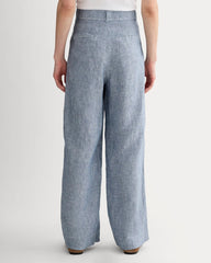 The Linen Way-High® Drape Pant  | White / Blue