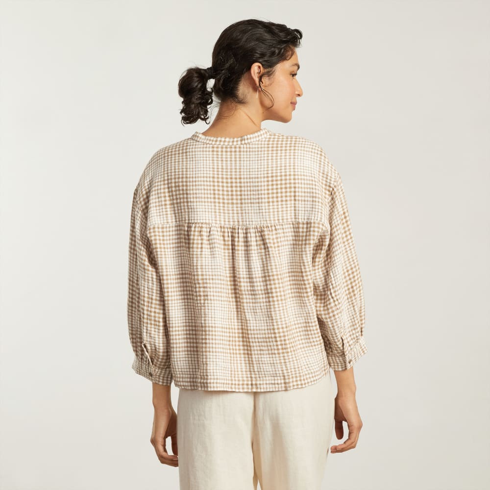 The Linen Billow Blouse | Iced Coffee Grid