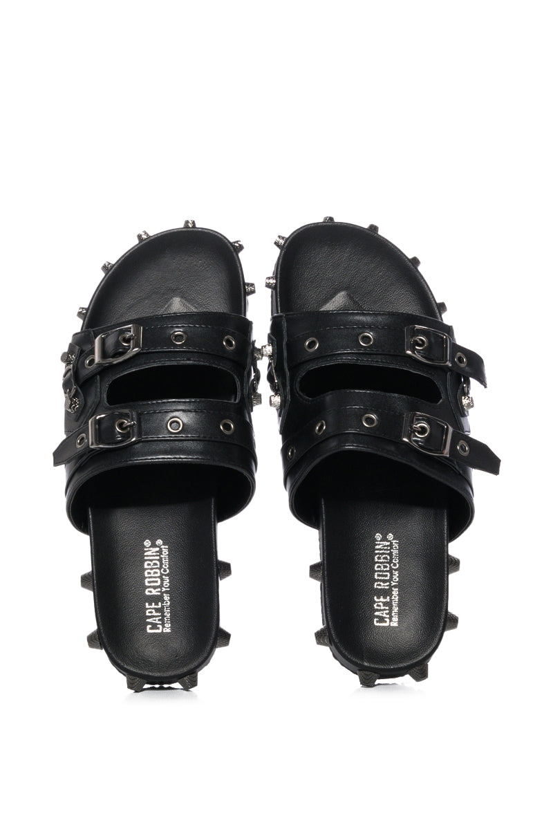 COMBOO EMBELLISHED FLAT SANDAL BLACK