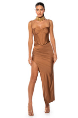 KRISTIN SATIN RUCHED MIDI SKIRT