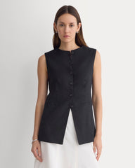 Long Vest in Stretch Linen | Black