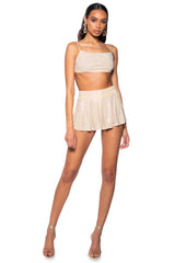 DIAMONDS DANCING SLEEVELESS BRALETTE TOP IN BEIGE