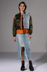DOUBLE OHS CARGO DISTRESSED MIDI SKIRT