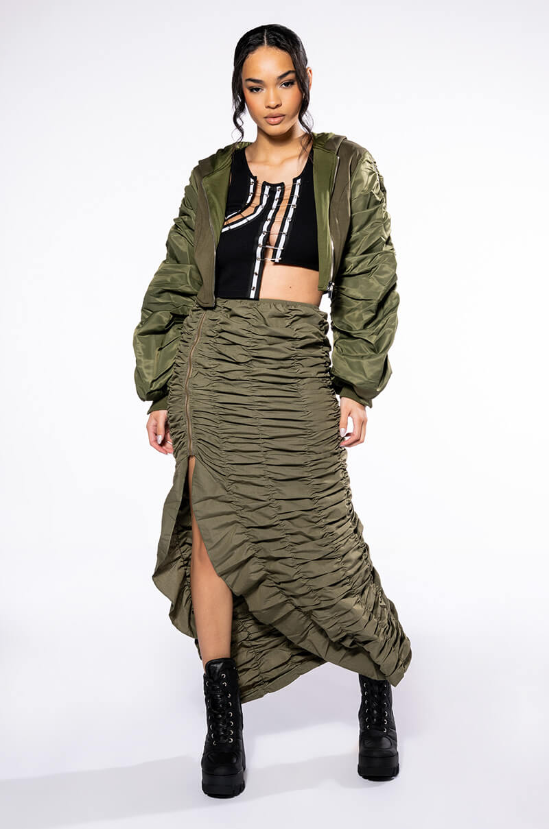 ENCORE SCRUNCHED SLIT MAXI SKIRT