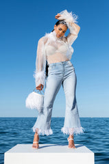 FEATHERS ALL OVER CROP HIGH WAIST JEANS