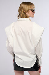 HIGH POINTED SHOULDER BUTTON DOWN POPLIN SHIRT