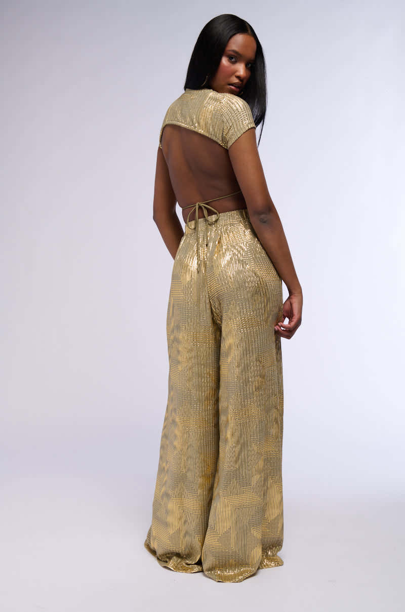 JUST LIKE MAGIC METALLIC KNIT OPEN BACK TOP IN GREEN MULTI