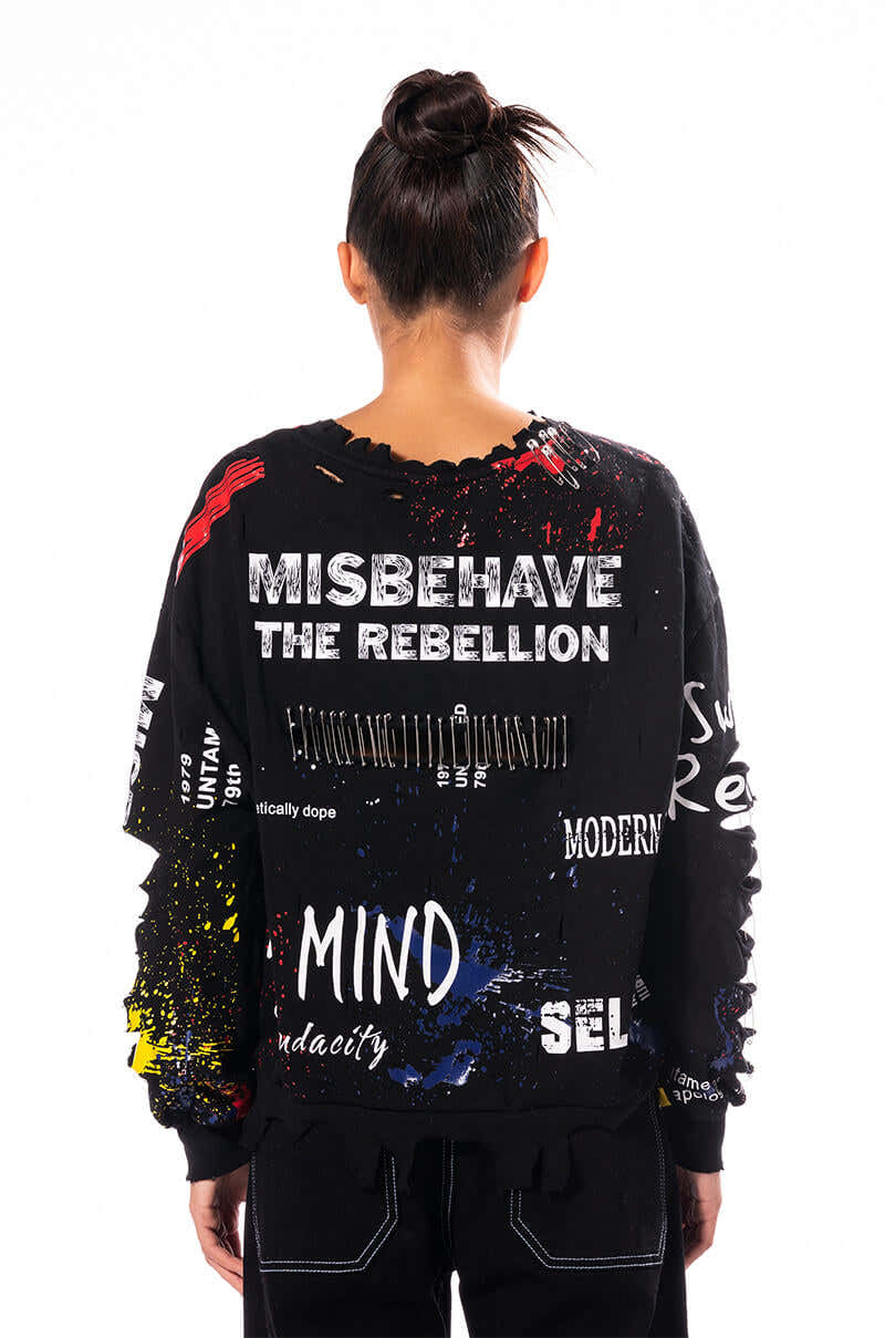 THAT GIRL IS POISON DISTRESSED CREW NECK SWEATSHIRT