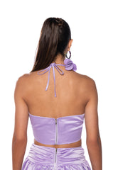 PANSY GARDEN CROPPED HALTER TOP