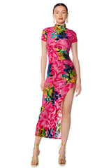 PRIYANKA PAISLEY BURNOUT MIDI DRESS IN PINK