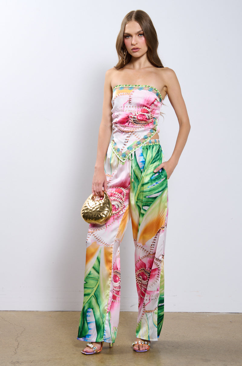 TAKE ME TO THE COAST SATIN STRAPLESS TOP