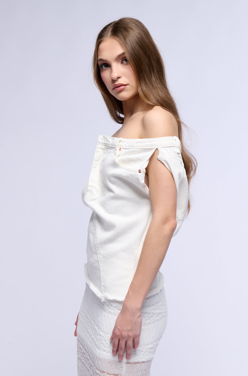 THE WAY I WANT OFF SHOULDER DENIM TOP IN WHITE