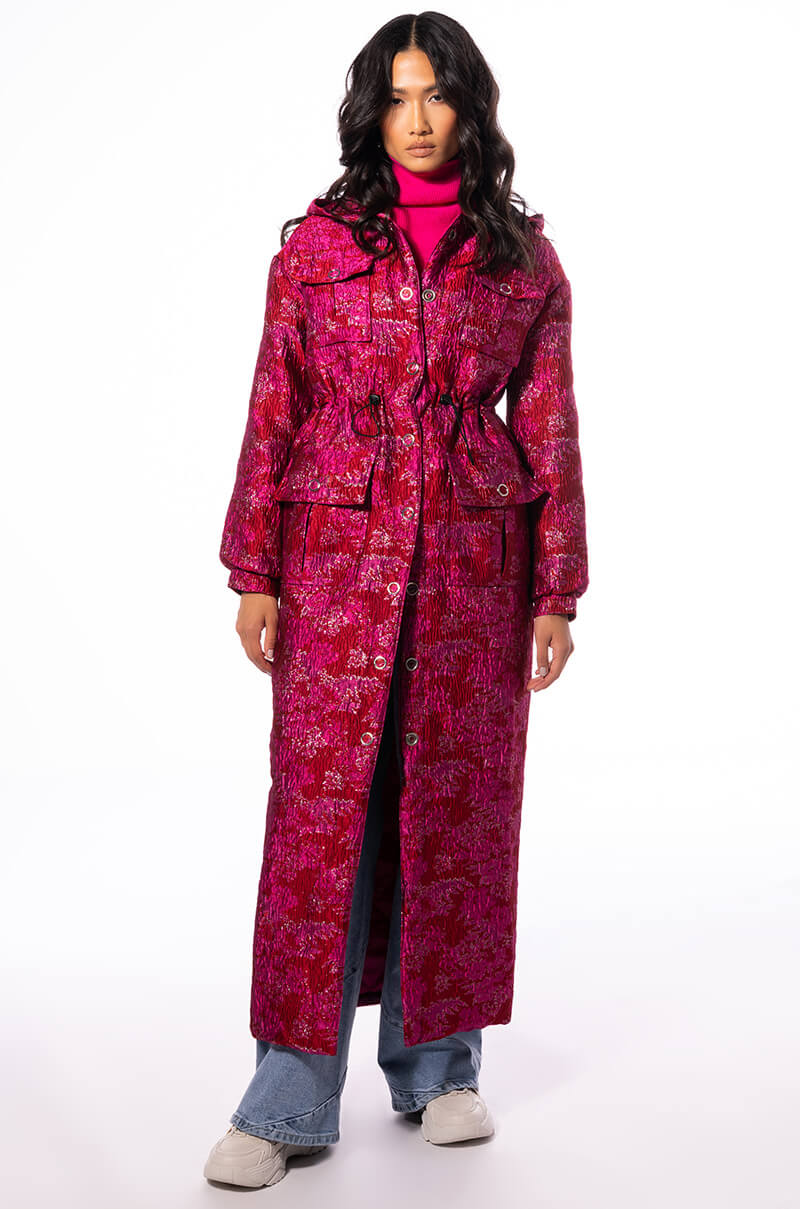 WARM IT UP JACQUARD TRENCH WITH QUILTED LINING