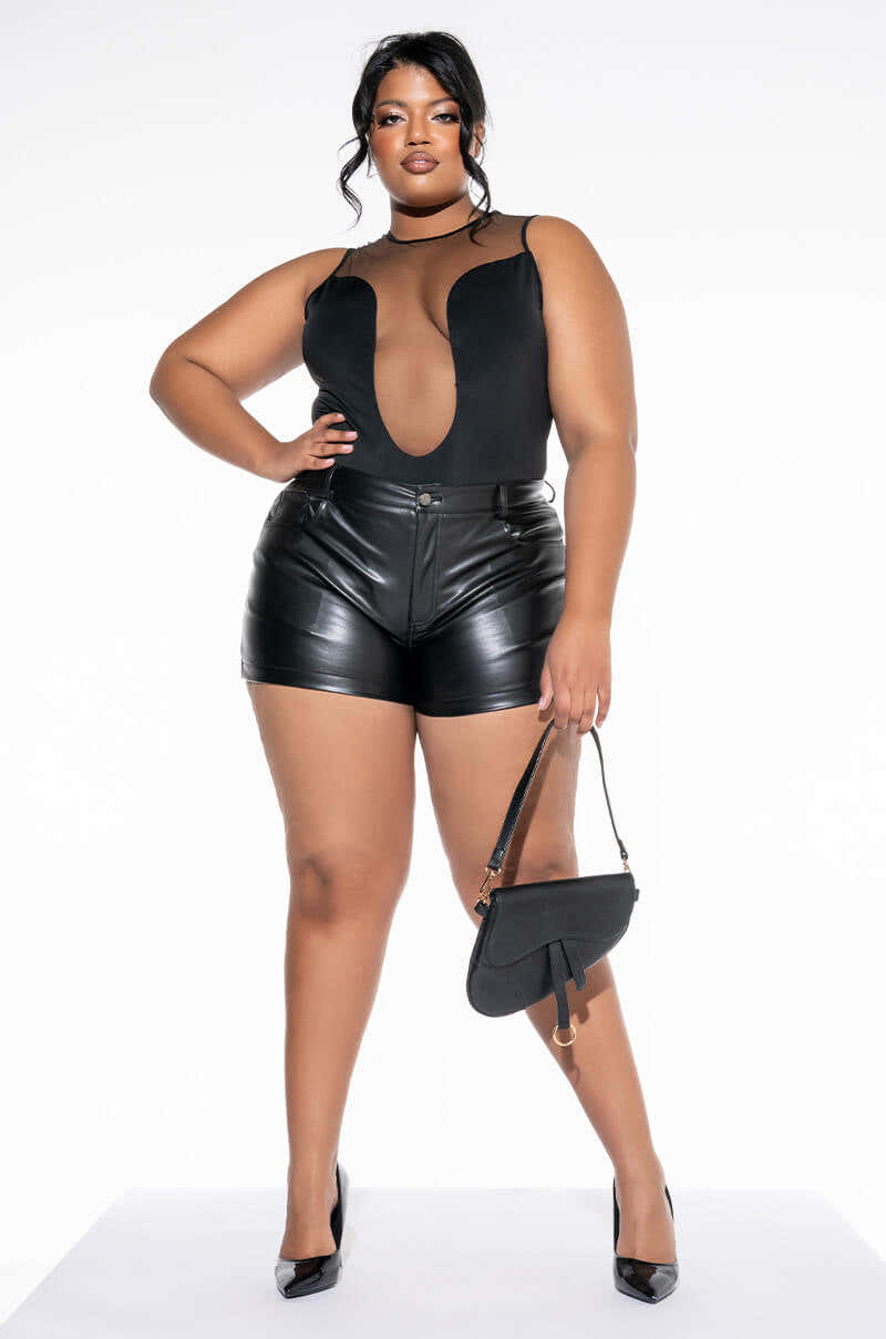 WHO ME MESH INSERT SLEEVELESS CREW NECK BODYSUIT